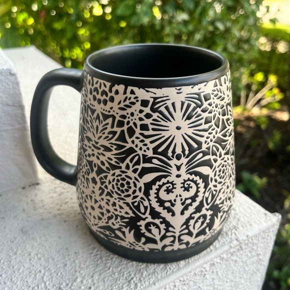 OPAL HOUSE STONEWARE LARGE CERAMIC BROWN & CREAM STENCIL DESIGN COFFEE MUG CUP - Picture 3 of 7